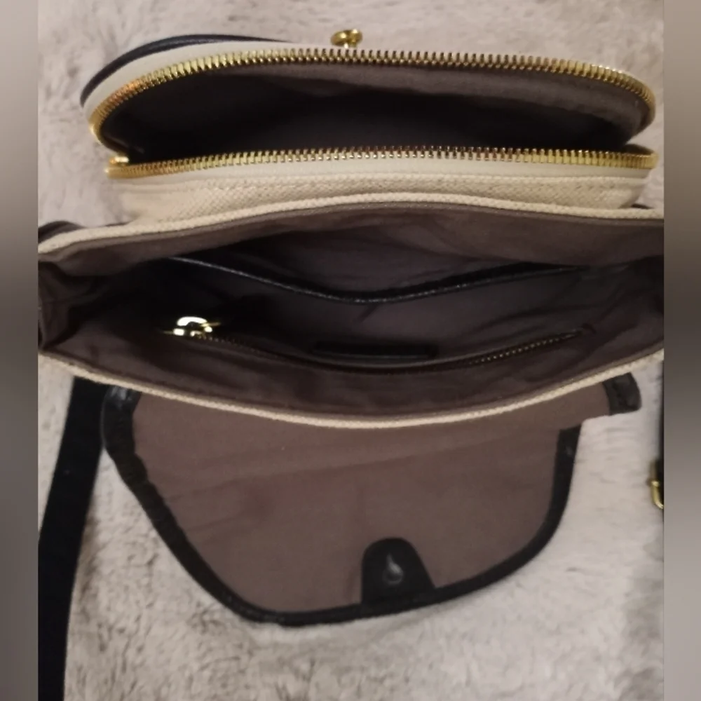J. Crew Classic Canvas & Leather Casual  Mini Bag W Front Pocket Gold Stud Close